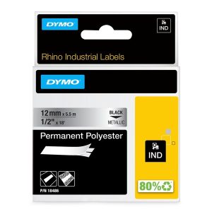 DYMO Dymo Rhino permanent polyester | 12mm x 5.5m | sort på metallic