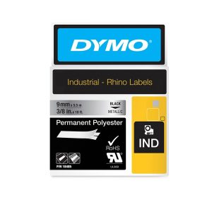 DYMO Dymo Rhino permanent polyester | 9mm x 5.5m | sort på metallic