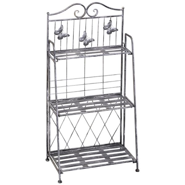 Plantehylde plantestativ blomsterhylde blomsterstativ blomstertrappe havehylde 3 niveauer metal sølvgrå 44 x 25 x 96 cm
