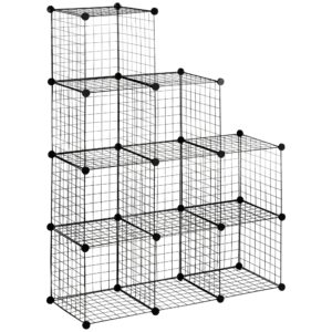 Reol, kubehylde, skohylde, 9 kuber, modulær konstruktion, stål, sort, 35 x 35 x 35 cm pr. kube