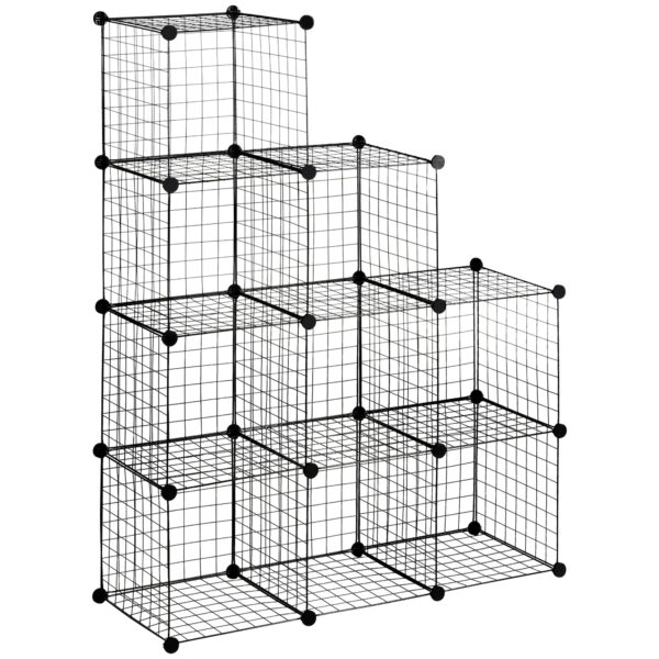 Reol, kubehylde, skohylde, 9 kuber, modulær konstruktion, stål, sort, 35 x 35 x 35 cm pr. kube