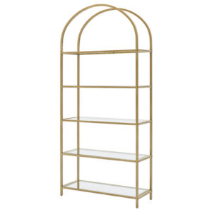 Metalreol med glashylder, 83x30x184 cm, farve: guld